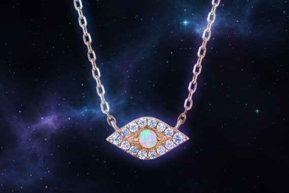 Luxury Diamond 14K Solid Gold Jewelry Evil Eye Pendant Necklace