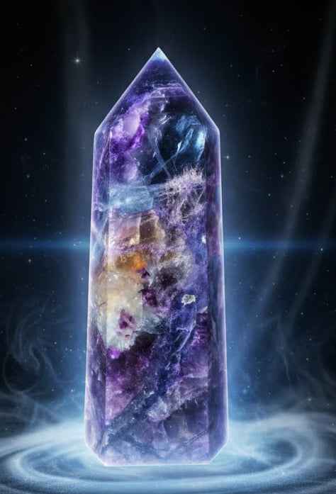 Natural Large Colored Fluorite Crystal Point Natural Crystal Wand Healing