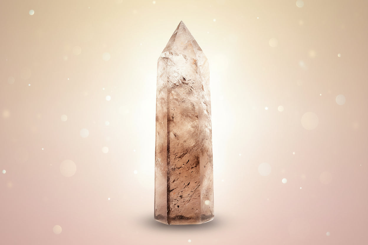 Clear crystal tower on a white background