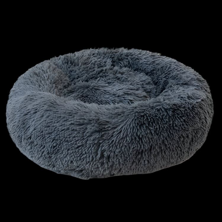 Gray fluffy pet bed on a white background