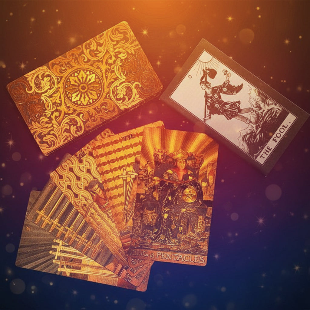 Collection of ornate playing cards on a dark background