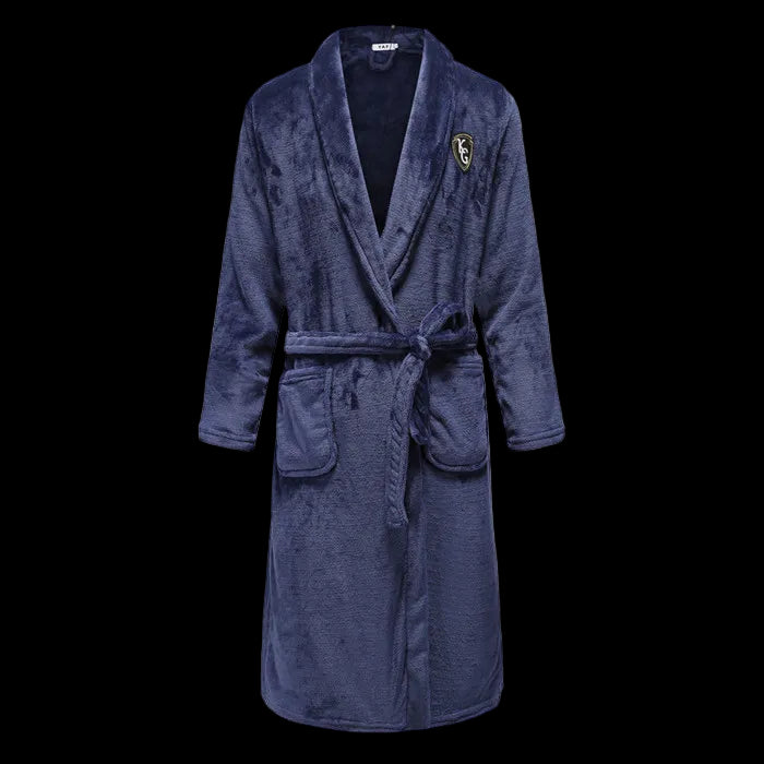 Blue robe with a logo on a white background