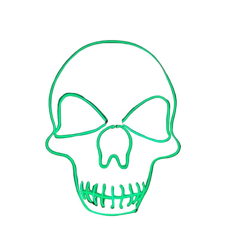 Green LED skull mask on a black background