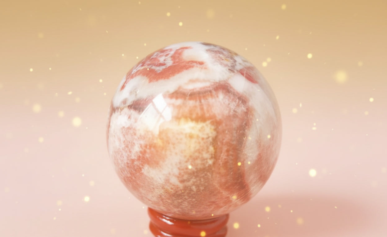 Marbled stone sphere on a dark background