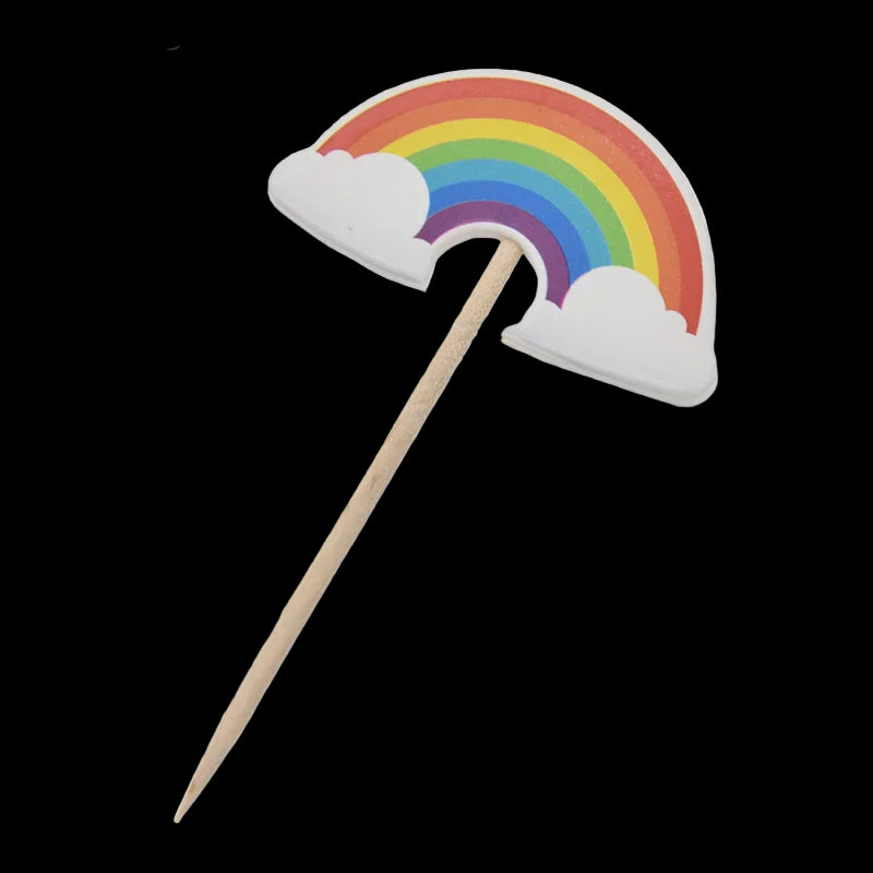 Rainbow and cloud design on a stick with Lychee branding.