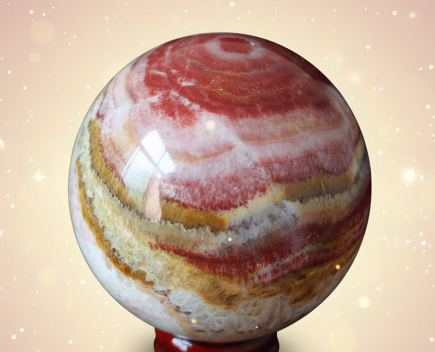 Marbled stone sphere on a black background