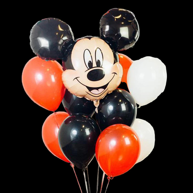 Balloon bouquet with a Mickey Mouse design on a white background