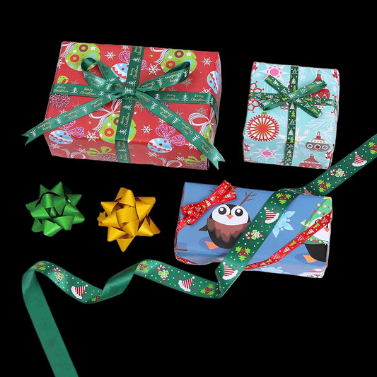Colorful Christmas presents with ribbons on a white background