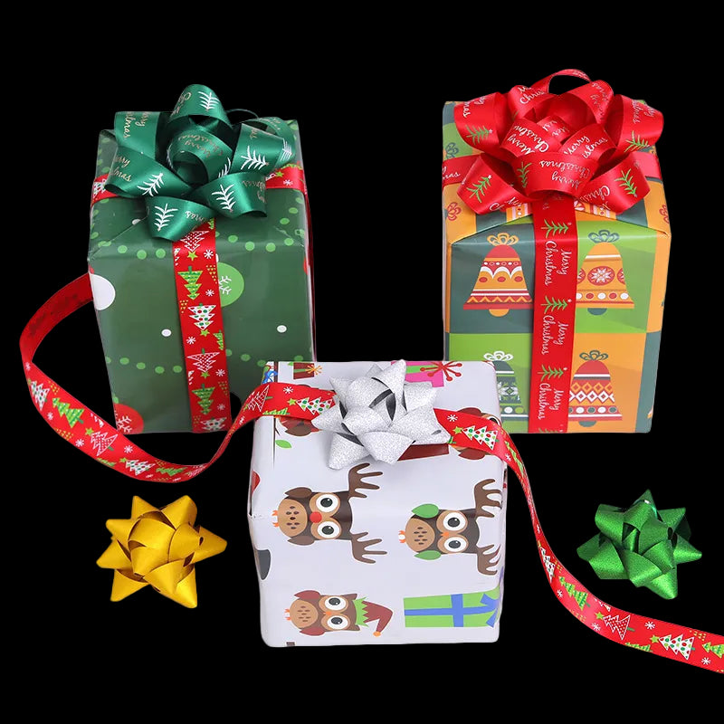 Colorful Christmas presents with decorative ribbons on a white background