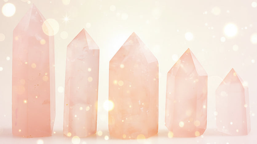 Five pink crystal sticks on a white background