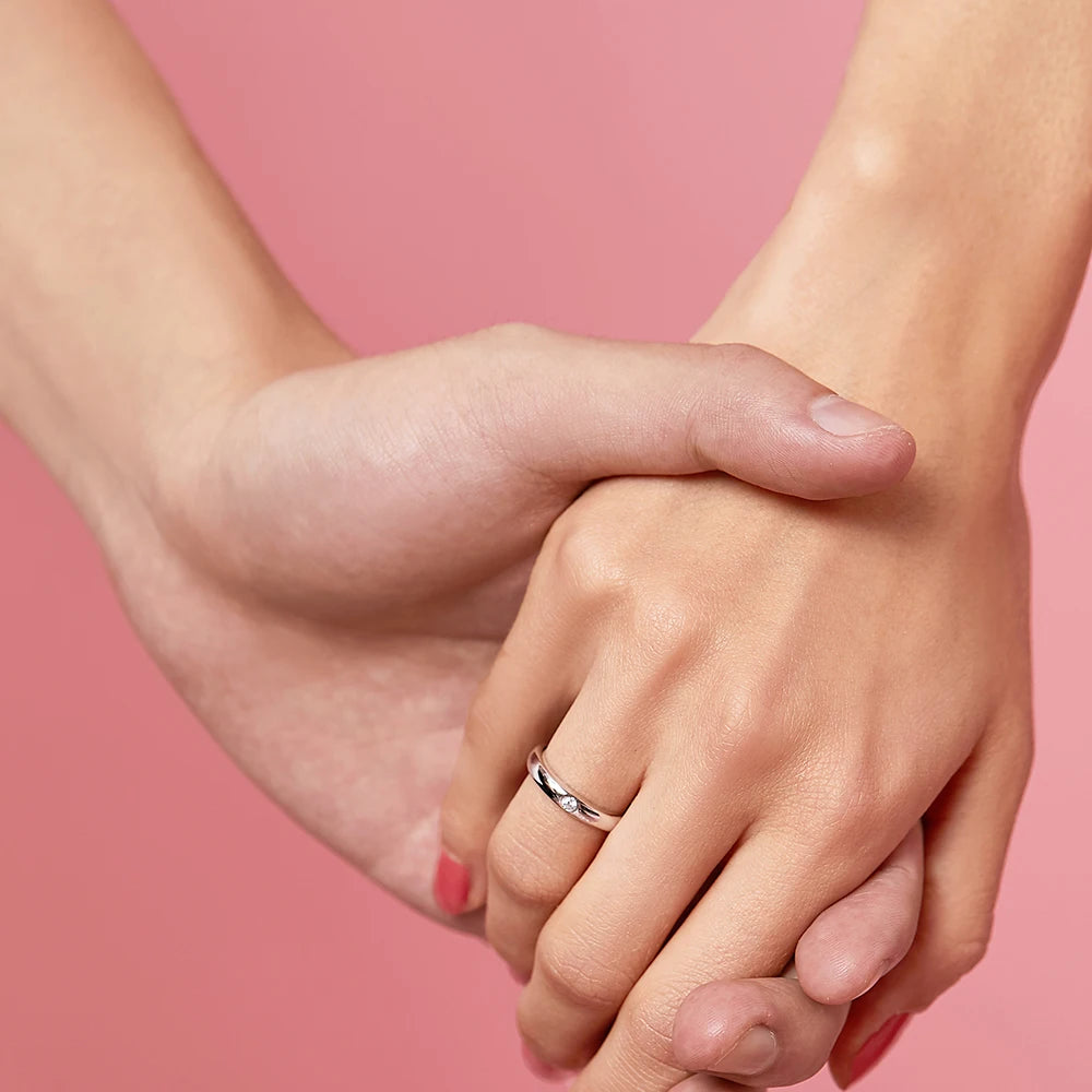 925 Sterling Silver Clear CZ Simple Sparkling Stackable Couples Ring Set