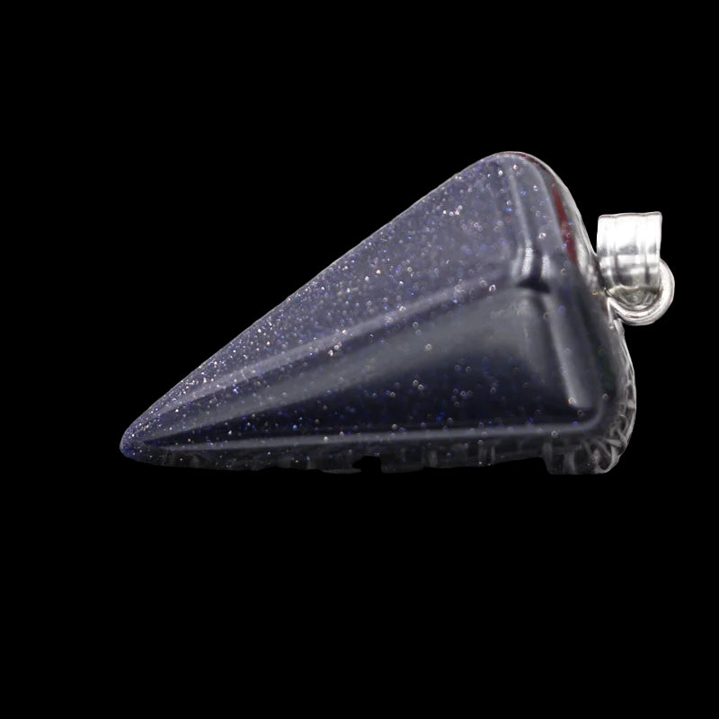 Blue stone pendant on a textured gray background