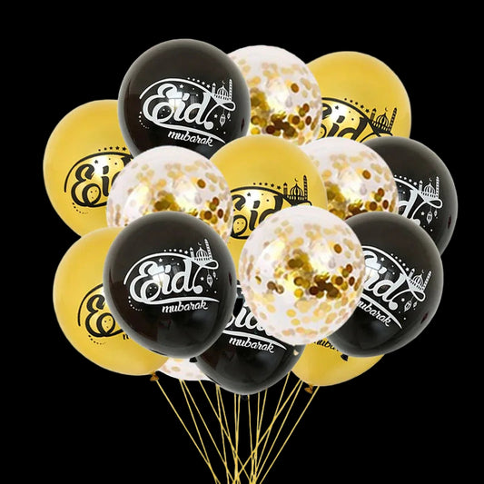 Bouquet of balloons with 'Eid Mubarak' text on a white background