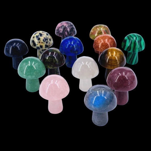 Collection of colorful mushroom-shaped objects on a white background