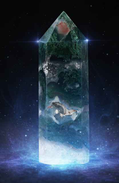 Moss Agate Crystal Hexagonal Column