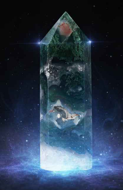 Moss Agate Crystal Hexagonal Column