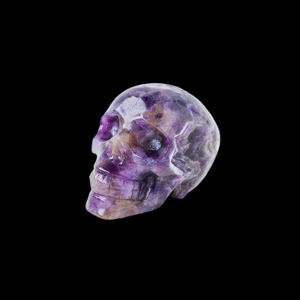 Crystal skull with purple and clear colors on a white background, featuring the brand 'RUNYANGSHI'.