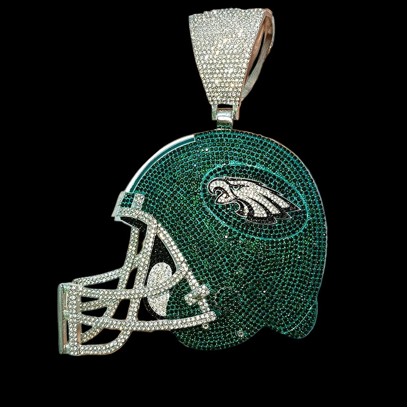 Football Teams Transparent Crystal Helmet Large Pendant Necklace Fine Jewelry