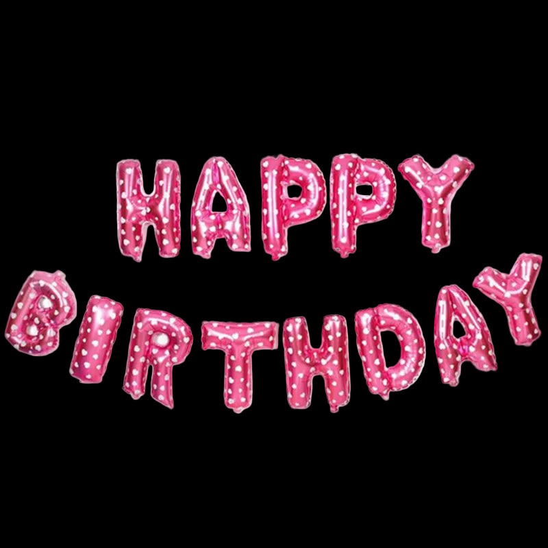 Pink 'Happy Birthday' balloon set on a white background