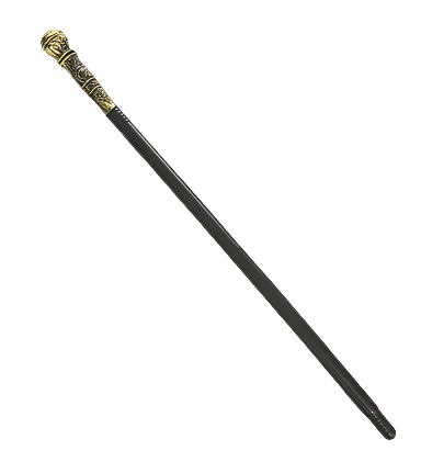 Black cane with decorative top on a white background