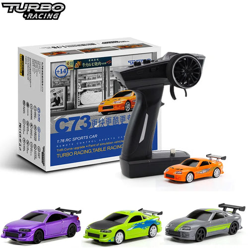 Turbo Racing RC car set with remote control and packaging on a white background
