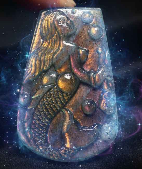 Pink Flash Labradorite Palm Crystal Mermaid Goddess