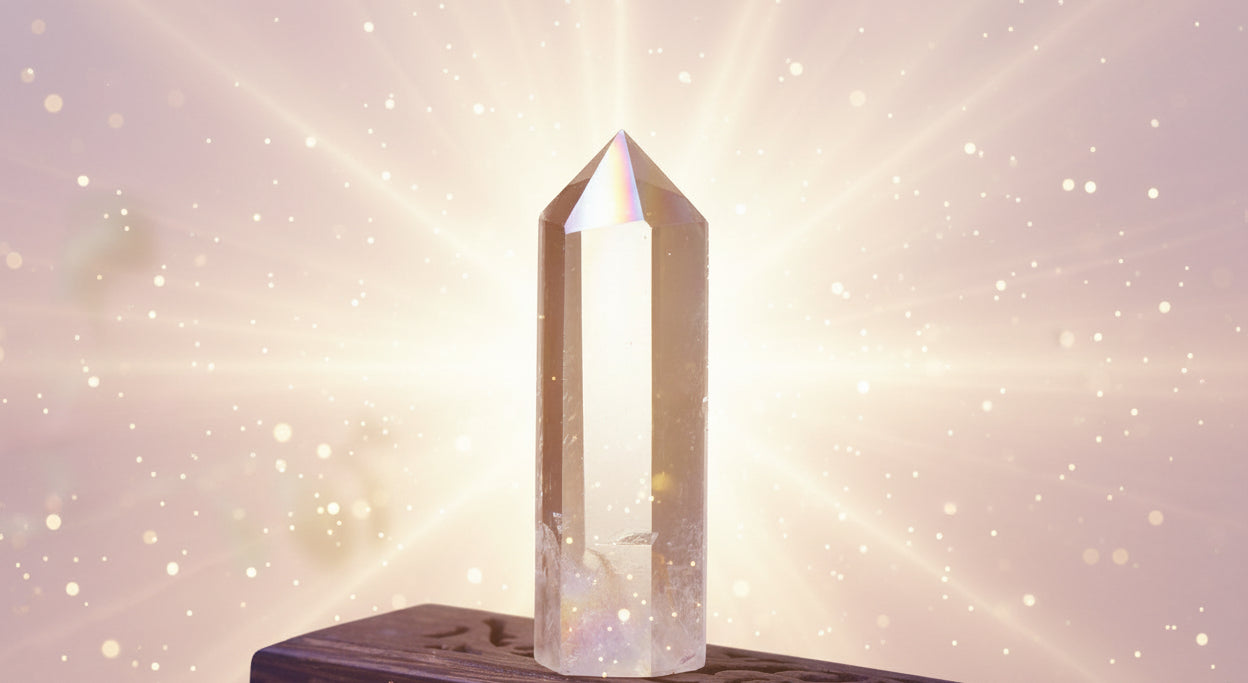 Crystal prism with rainbow colors on a dark background