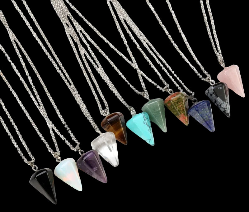 Natural Stone Pendant Hexagona Cone Pendulum Faceted Crystal Tarot Reading
