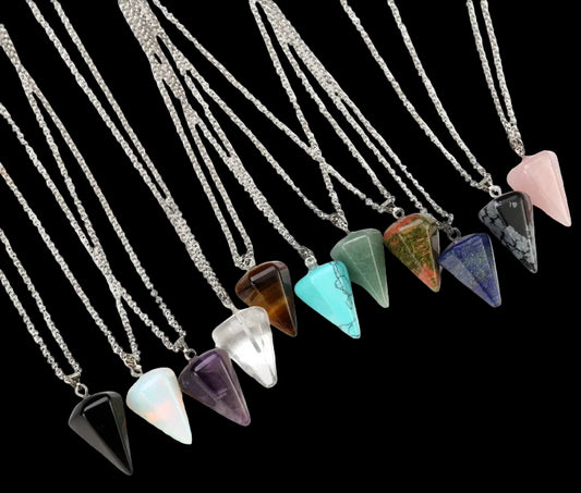 Natural Stone Pendant Hexagona Cone Pendulum Faceted Crystal Tarot Reading