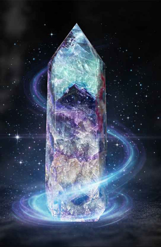 Natural Large Colored Fluorite Crystal Point Natural Crystal Wand Healing