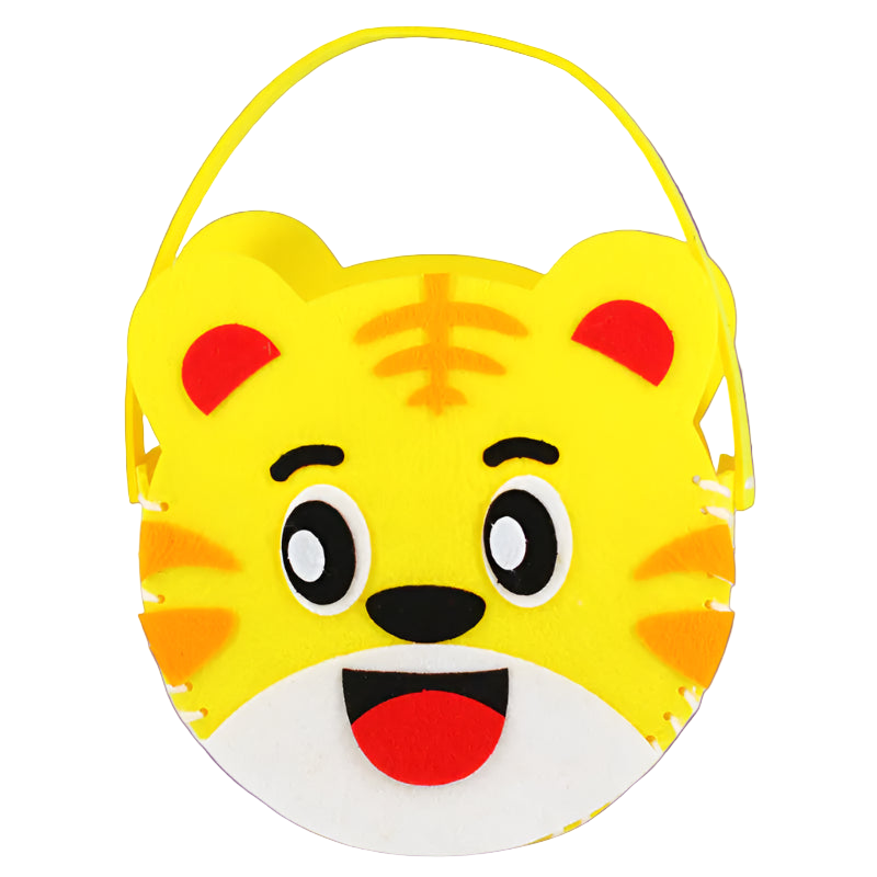 Yellow tiger-shaped candy bucket with a white background