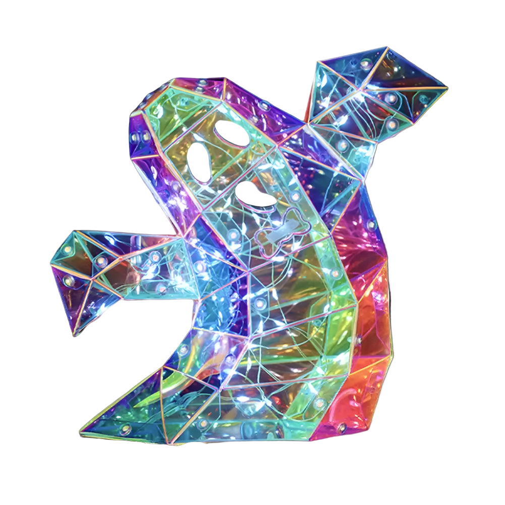 Colorful geometric sculpture on a dark background