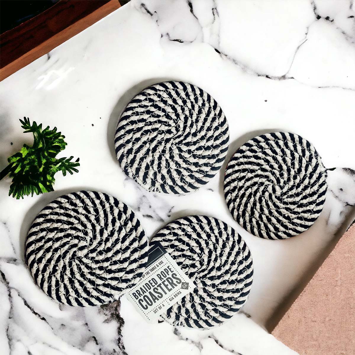 Black Braided 4pk Braided Rope Coasters - Lucky Girl Gifts