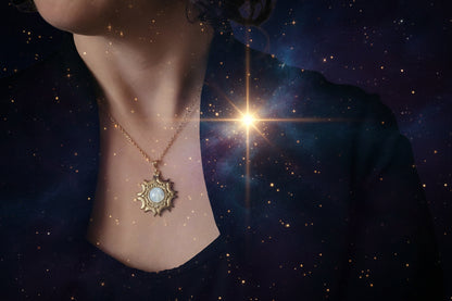 Lunar Witch Necklace - Enchanting Rainbow Moonstone Pendant - Lucky Girl Gifts