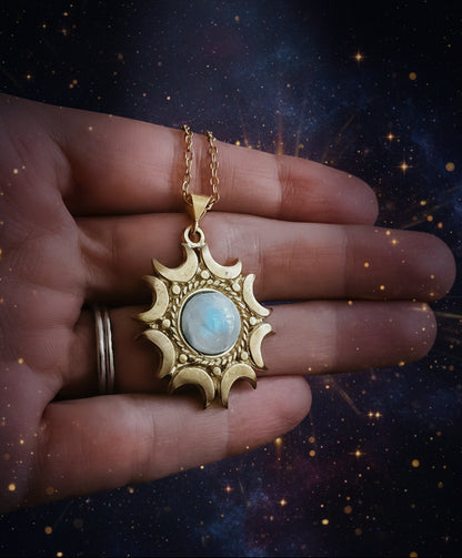 Lunar Witch Necklace - Enchanting Rainbow Moonstone Pendant - Lucky Girl Gifts
