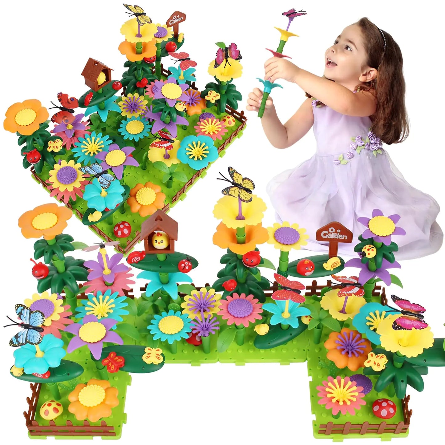 191 PCS Flower Garden Building Set for Girls Toys STEM Toy and Preschool Garden Play Set for Toddlers Upgrade DIY Garden Flower Building Blocks Gifts for 3 4 5 6 7 Year Old Girl