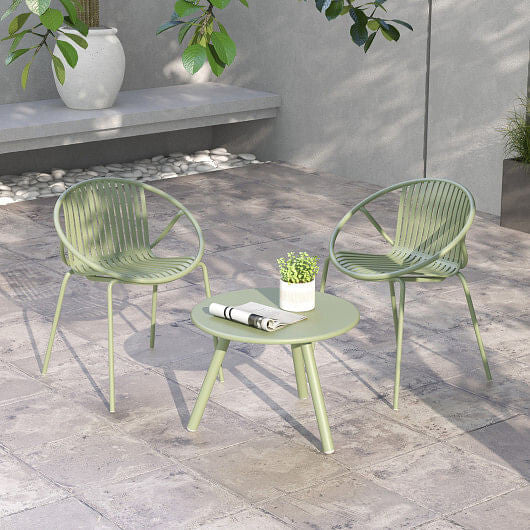 All Weather PP Patio Conversation Set with Round Coffee table and 2 Chairs-Green-0
