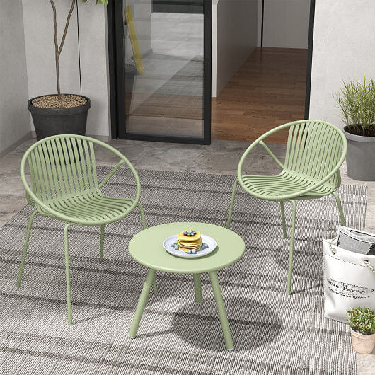 All Weather PP Patio Conversation Set with Round Coffee table and 2 Chairs-Green-1
