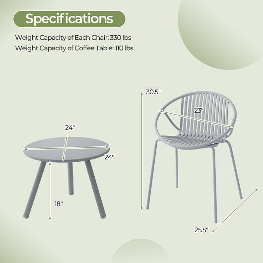 All Weather PP Patio Conversation Set with Round Coffee table and 2 Chairs-Green-8