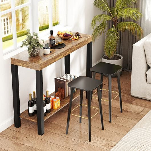 2-Tier Home Bar Table with Open Shelves and Storage for Home Kitchen Living Room Pub-Rustic Brown-1
