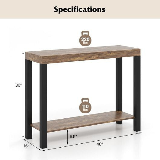 2-Tier Home Bar Table with Open Shelves and Storage for Home Kitchen Living Room Pub-Rustic Brown-3