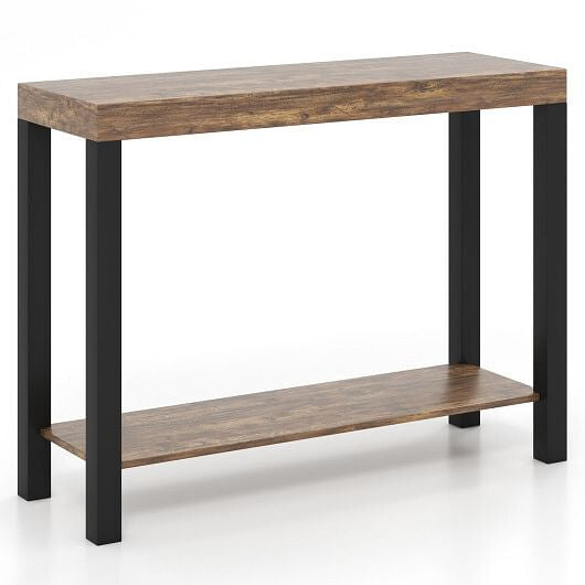 2-Tier Home Bar Table with Open Shelves and Storage for Home Kitchen Living Room Pub-Rustic Brown-4