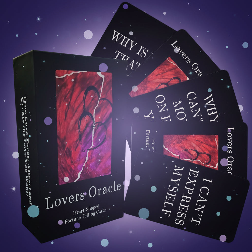 Lovers Oracle card set with question cards and a box on a white background