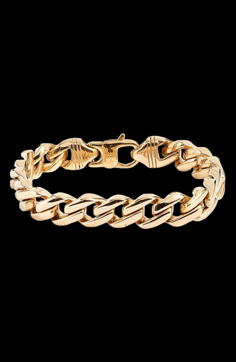 Gold chain bracelet on a white background