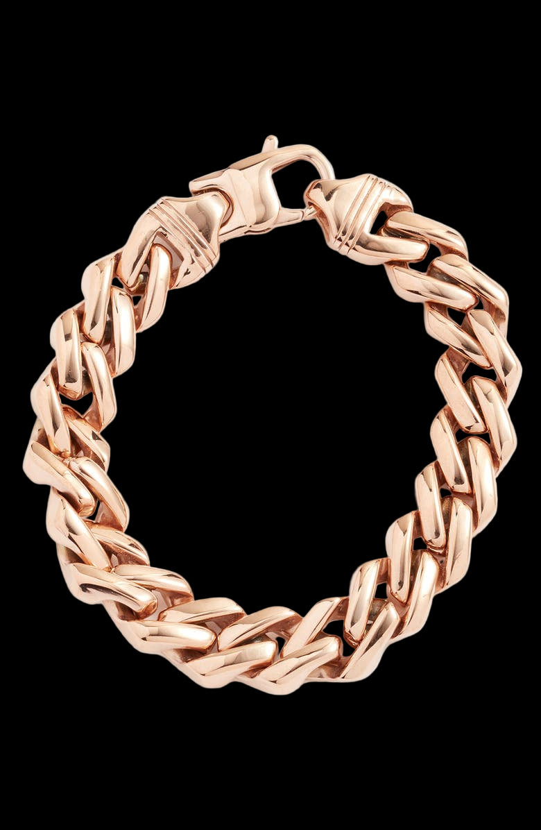 Rose gold braided bracelet on a white background