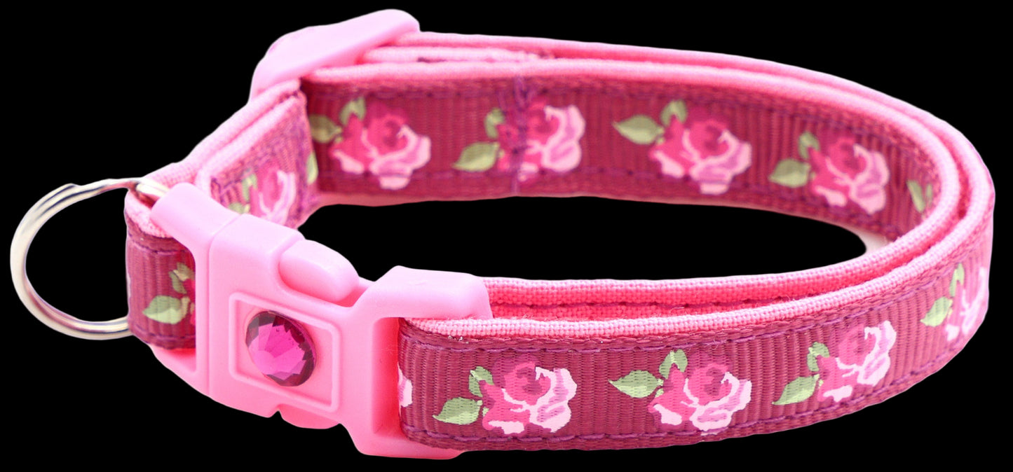Pink floral dog collar on a white background