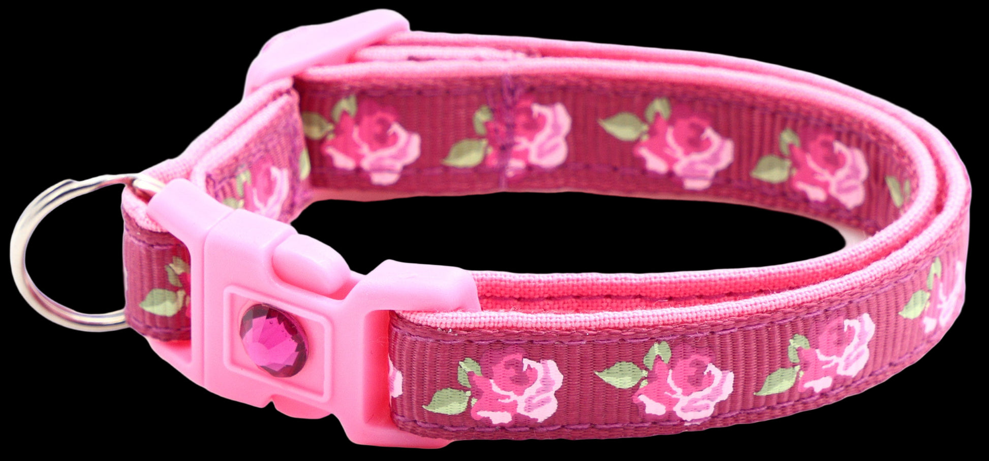 Pink floral dog collar on a white background