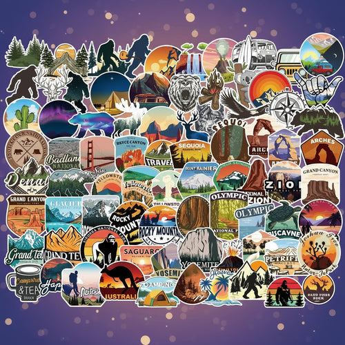 Collection of various nature-themed stickers on a white background