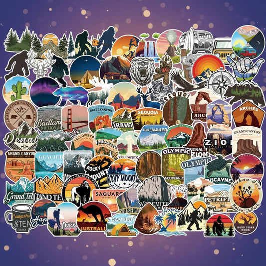 Collection of various nature-themed stickers on a white background