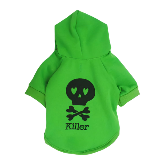 Green hoodie with a skull design and 'Killer' text on a white background